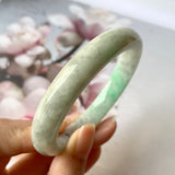 54.1mm A-Grade Natural Moss On Snow Jadeite Modern Round Bangle No.151789