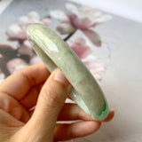 54.1mm A-Grade Natural Moss On Snow Jadeite Modern Round Bangle No.151789