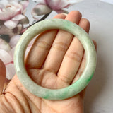 54.1mm A-Grade Natural Moss On Snow Jadeite Modern Round Bangle No.151789