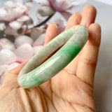 54.1mm A-Grade Natural Moss On Snow Jadeite Modern Round Bangle No.151789