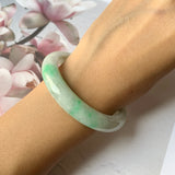 54.1mm A-Grade Natural Moss On Snow Jadeite Modern Round Bangle No.151789