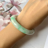 54.1mm A-Grade Natural Moss On Snow Jadeite Modern Round Bangle No.151789