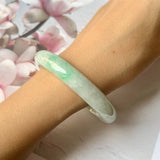 54.1mm A-Grade Natural Moss On Snow Jadeite Modern Round Bangle No.151789