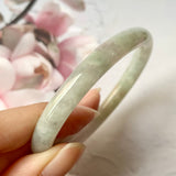 SOLD OUT: 53.9mm A-Grade Natural Faint Lavender Green Jadeite Traditional Round Bangle No.330029