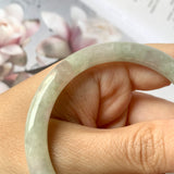 SOLD OUT: 53.9mm A-Grade Natural Faint Lavender Green Jadeite Traditional Round Bangle No.330029