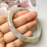 SOLD OUT: 53.9mm A-Grade Natural Faint Lavender Green Jadeite Traditional Round Bangle No.330029