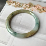 54mm A-Grade Natural Floral Yellow Jadeite Traditional Round Bangle No.151696