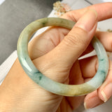 54mm A-Grade Natural Floral Yellow Jadeite Traditional Round Bangle No.151696