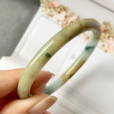 54mm A-Grade Natural Floral Yellow Jadeite Traditional Round Bangle No.151696