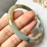 54mm A-Grade Natural Floral Yellow Jadeite Traditional Round Bangle No.151696