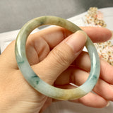 54mm A-Grade Natural Floral Yellow Jadeite Traditional Round Bangle No.151696