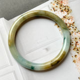 54mm A-Grade Natural Floral Yellow Jadeite Traditional Round Bangle No.151696