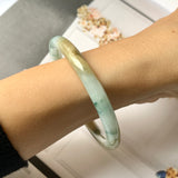 54mm A-Grade Natural Floral Yellow Jadeite Traditional Round Bangle No.151696