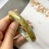 53.8mm A-Grade Natural  Earthy Tone Jadeite Modern Round Bangle No.330015