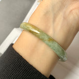 53.8mm A-Grade Natural  Earthy Tone Jadeite Modern Round Bangle No.330015