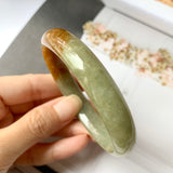 SOLD OUT: 58.2mm A-Grade Natural  Earthy Tone Jadeite Modern Round Bangle No.151115
