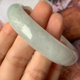 SOLD OUT: 56.7mm A-Grade Natural Light Green Jadeite Modern Round Bangle No.151895