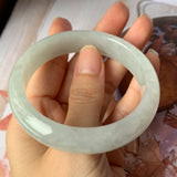 SOLD OUT: 56.7mm A-Grade Natural Light Green Jadeite Modern Round Bangle No.151895