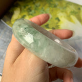 SOLD OUT: 57.6mm A-Grade Natural Light Green Jadeite Modern Round Bangle No.151896