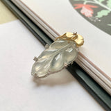 Icy A-Grade Jadeite Leaf Pendant (Golden Ginkgo) No.171939