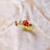 SOLD OUT: 15.1mm A-Grade Natural Yellow Jadeite Joseon Ring (Red Sakura Flower) No.162285