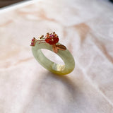 SOLD OUT: 15.1mm A-Grade Natural Yellow Jadeite Joseon Ring (Red Sakura Flower) No.162285