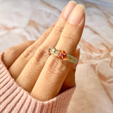 SOLD OUT: 15.1mm A-Grade Natural Yellow Jadeite Joseon Ring (Red Sakura Flower) No.162285