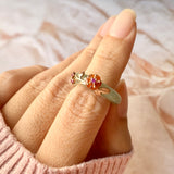 SOLD OUT: 15.1mm A-Grade Natural Yellow Jadeite Joseon Ring (Red Sakura Flower) No.162285