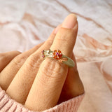 SOLD OUT: 15.1mm A-Grade Natural Yellow Jadeite Joseon Ring (Red Sakura Flower) No.162285