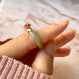 SOLD OUT: 15.1mm A-Grade Natural Yellow Jadeite Joseon Ring (Red Sakura Flower) No.162285