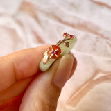 SOLD OUT: 15.1mm A-Grade Natural Yellow Jadeite Joseon Ring (Red Sakura Flower) No.162285