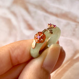SOLD OUT: 15.1mm A-Grade Natural Yellow Jadeite Joseon Ring (Red Sakura Flower) No.162285