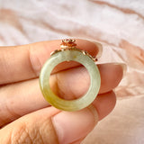 SOLD OUT: 15.1mm A-Grade Natural Yellow Jadeite Joseon Ring (Red Sakura Flower) No.162285