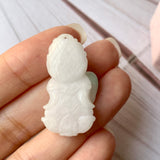 A-Grade Natural Moss on Snow Jadeite Goddess of Mercy Pendant No.600184