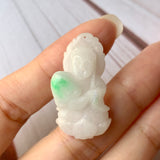 A-Grade Natural Moss on Snow Jadeite Goddess of Mercy Pendant No.600184