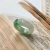 SOLD OUT: 17mm A-Grade Natural Jadeite Joseon Ring Band With Sakura Flowers Carving No.162290