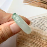 SOLD OUT: 17mm A-Grade Natural Jadeite Joseon Ring Band With Sakura Flowers Carving No.162290