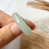 SOLD OUT: 17mm A-Grade Natural Jadeite Joseon Ring Band With Sakura Flowers Carving No.162290