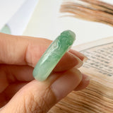 SOLD OUT: 17mm A-Grade Natural Jadeite Joseon Ring Band With Sakura Flowers Carving No.162290