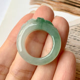 SOLD OUT: 17mm A-Grade Natural Jadeite Joseon Ring Band With Sakura Flowers Carving No.162290