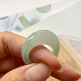 17mm A-Grade Natural Jadeite Joseon Ring Band With Sakura Flowers Carving No.162289