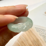 17mm A-Grade Natural Jadeite Joseon Ring Band With Sakura Flowers Carving No.162289