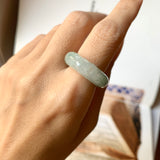 17mm A-Grade Natural Jadeite Joseon Ring Band With Sakura Flowers Carving No.162289