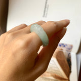 17mm A-Grade Natural Jadeite Joseon Ring Band With Sakura Flowers Carving No.162289