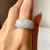 SOLD OUT: 17mm A-Grade Natural Lavender Jadeite Joseon Ring Band With Sakura Flowers Carving No.162291
