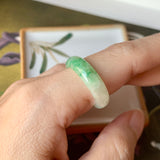 SOLD OUT: 17.8mm A-Grade Natural Floral Imperial Green Jadeite Ring Band No.162147