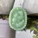 A-Grade Natural Green Jadeite Pendant with Carvings (Rabbit & Ruyi) No.170805