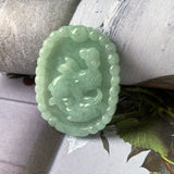 A-Grade Natural Green Jadeite Pendant with Carvings (Rabbit & Ruyi) No.170805