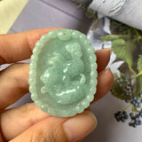 A-Grade Natural Green Jadeite Pendant with Carvings (Rabbit & Ruyi) No.170805