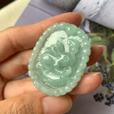 A-Grade Natural Green Jadeite Pendant with Carvings (Rabbit & Ruyi) No.170805